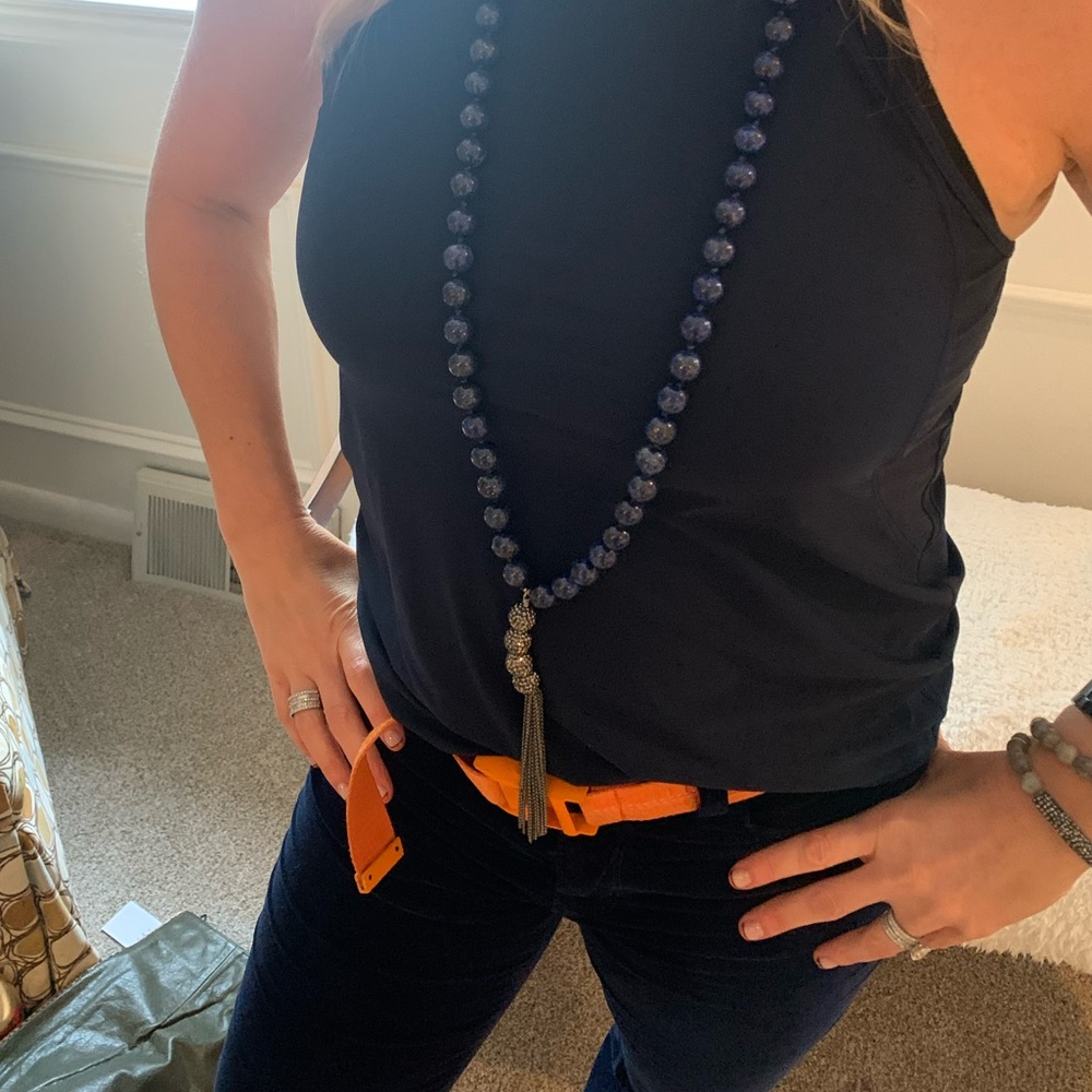 The gunmetal and blue jade tassel necklace